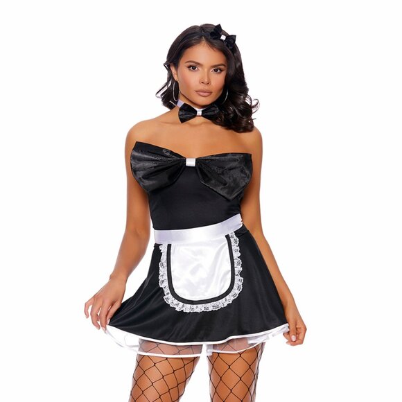 Devious Maid 4 Piece Costume Mini Dress with Bow - Picture 2 of 6